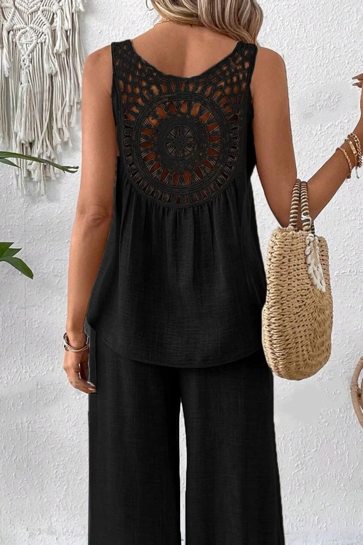 Round Neck Tank and Wide Leg Pants Set - Tigbul's Variety Fashion Shop