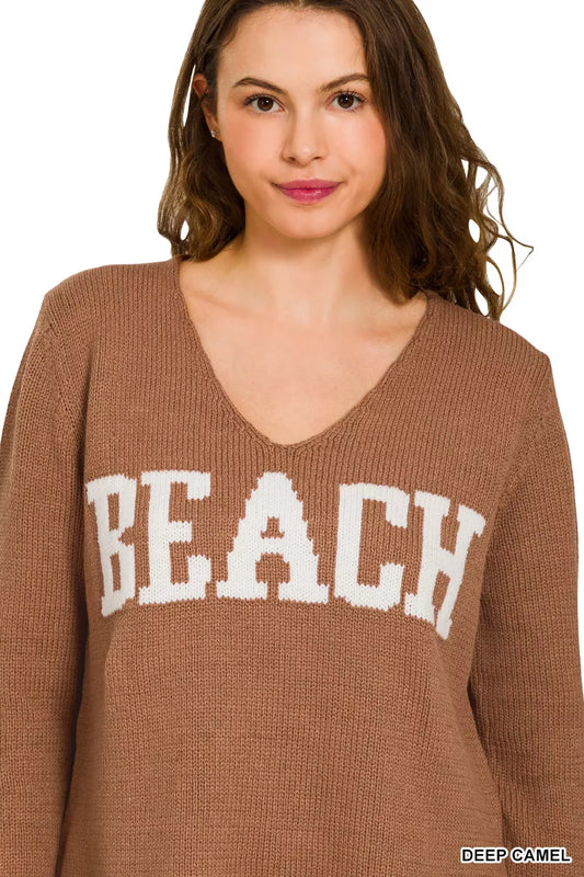 Zenana Beach V Neck Sweater - Tigbul's Variety Fashion Shop