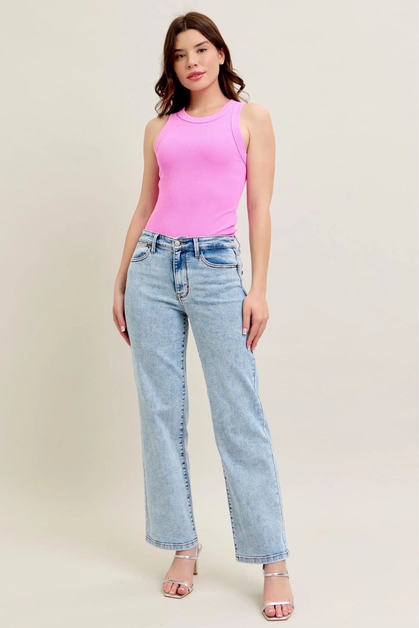 Judy Blue Full Size High Waist Stone Wash Straight Jeans Plus Size - Tigbul's Variety Fashion Shop