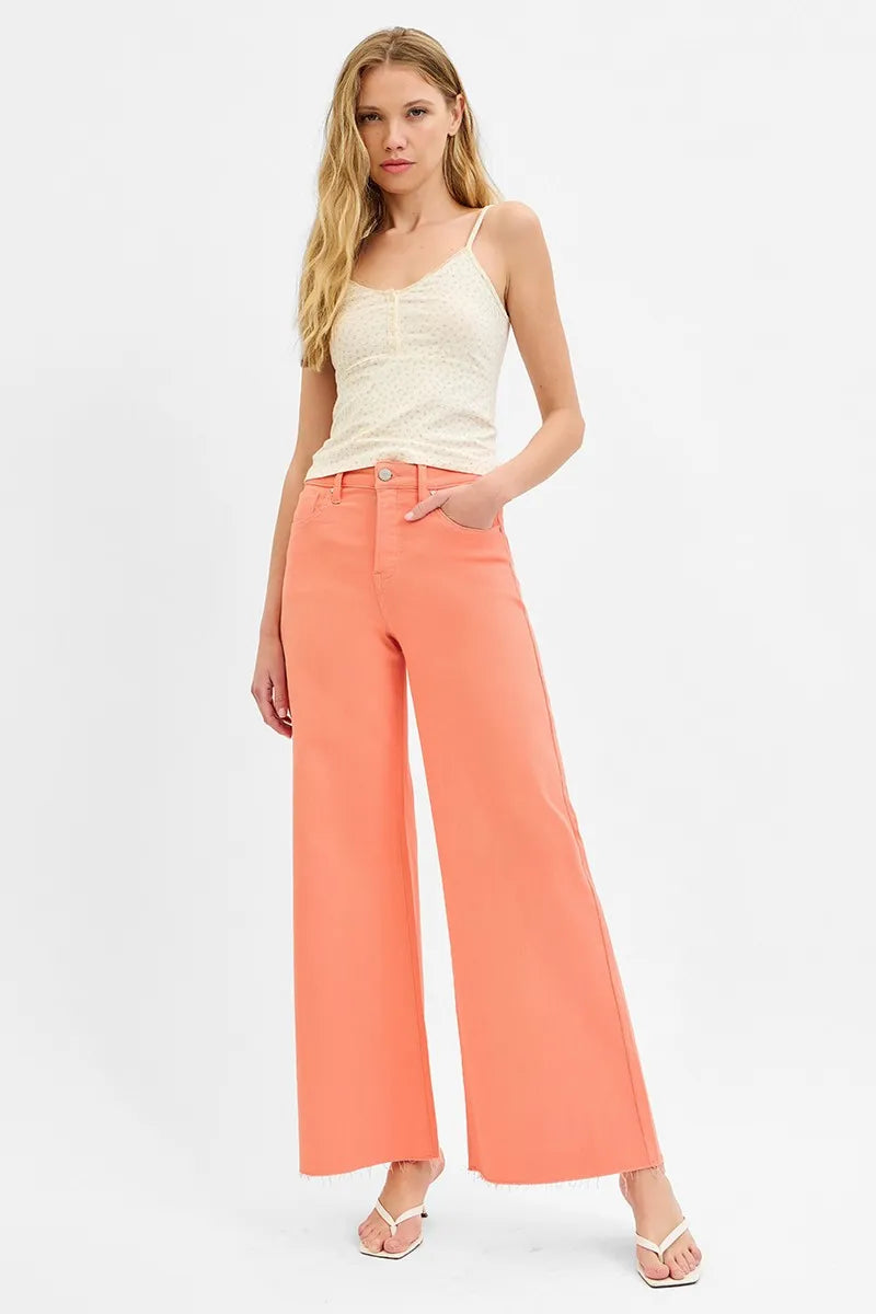 RISEN Full Size Tummy Control High Rise Wide Leg Palazzo Jeans Plus Size - Tigbul's Variety Fashion Shop