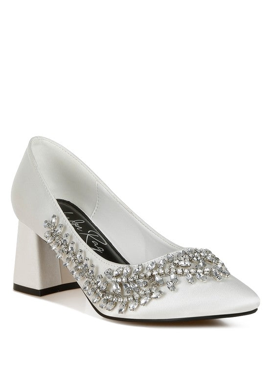 Abatina Satin Diamante Embellished Pumps - Tigbul's Variety Fashion Shop