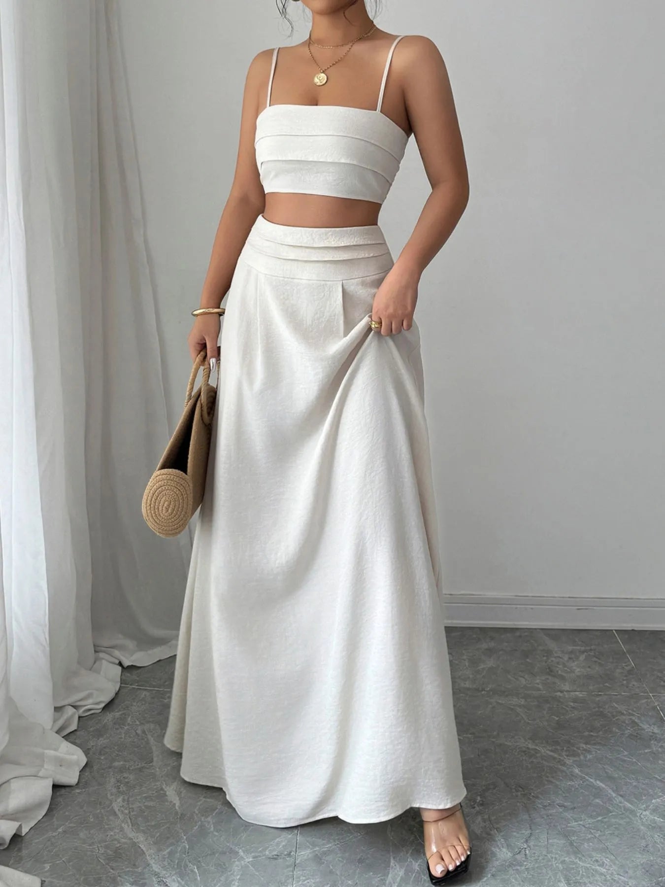 Square Neck Cami and Maxi Skirt Set - Tigbul's Variety Fashion Shop