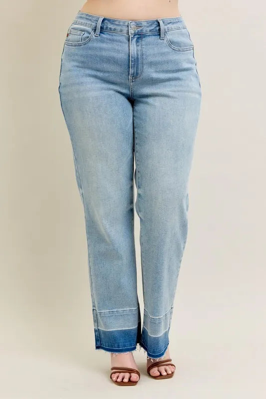 Judy Blue Full Size Mr Release Hem Wide Leg Jeans Plus Size - Tigbul's Variety Fashion Shop