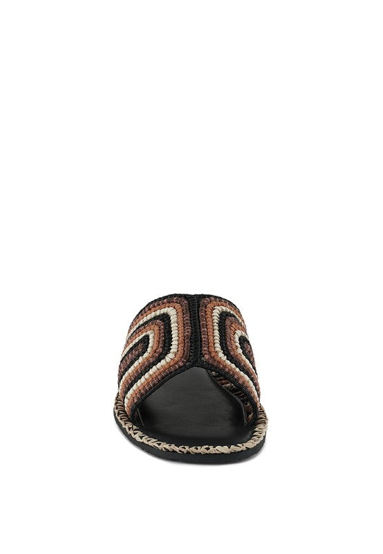Kente Patterned Raffia Slip-On Flats - Tigbul's Variety Fashion Shop