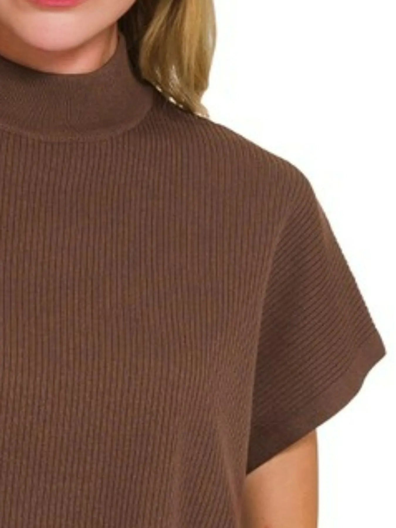 Zenana Viscose Mock Neck Short Sleeve Boxy Sweater - Tigbul's Variety Fashion Shop