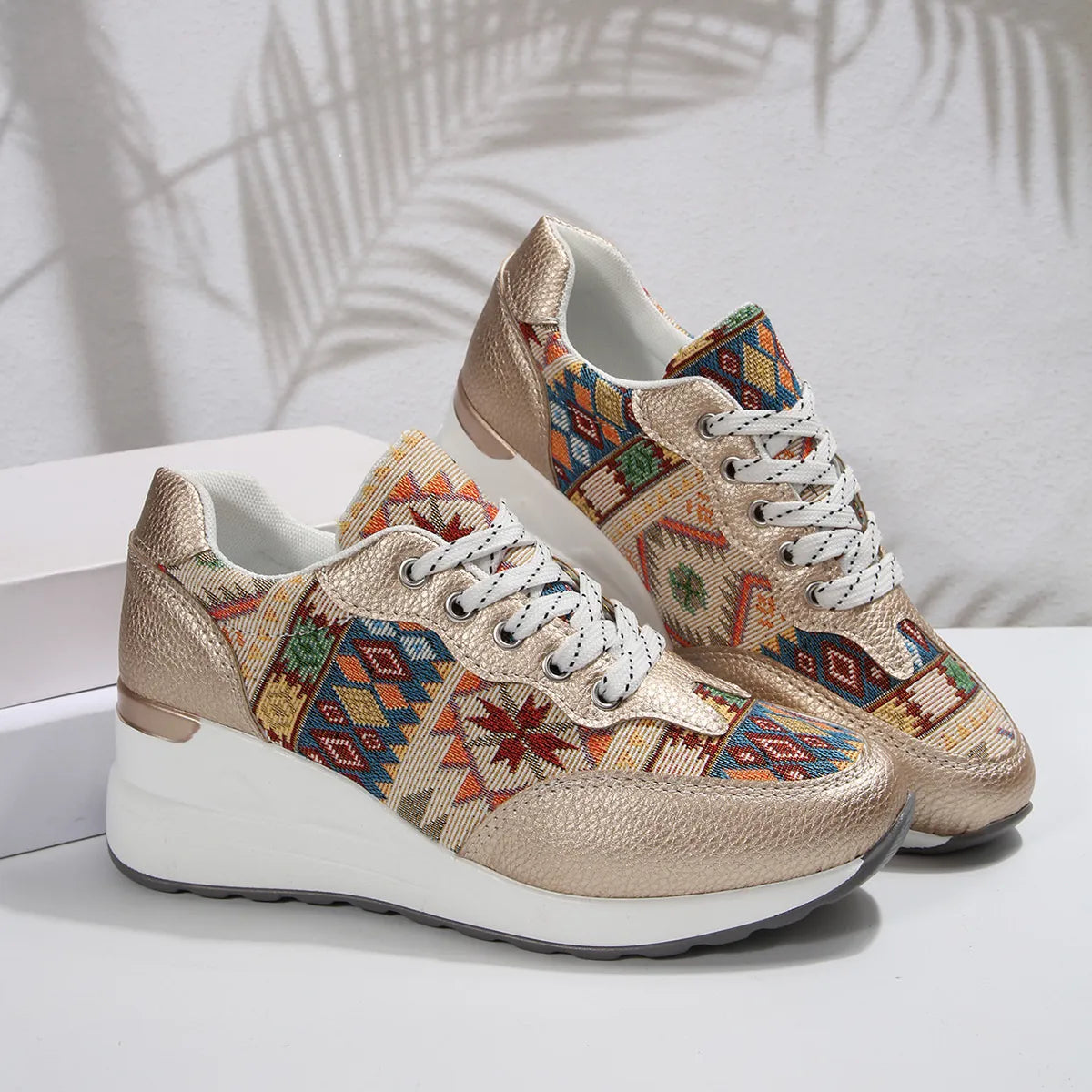 Geometric Lace Up Wedge Sneakers - Tigbul's Variety Fashion Shop