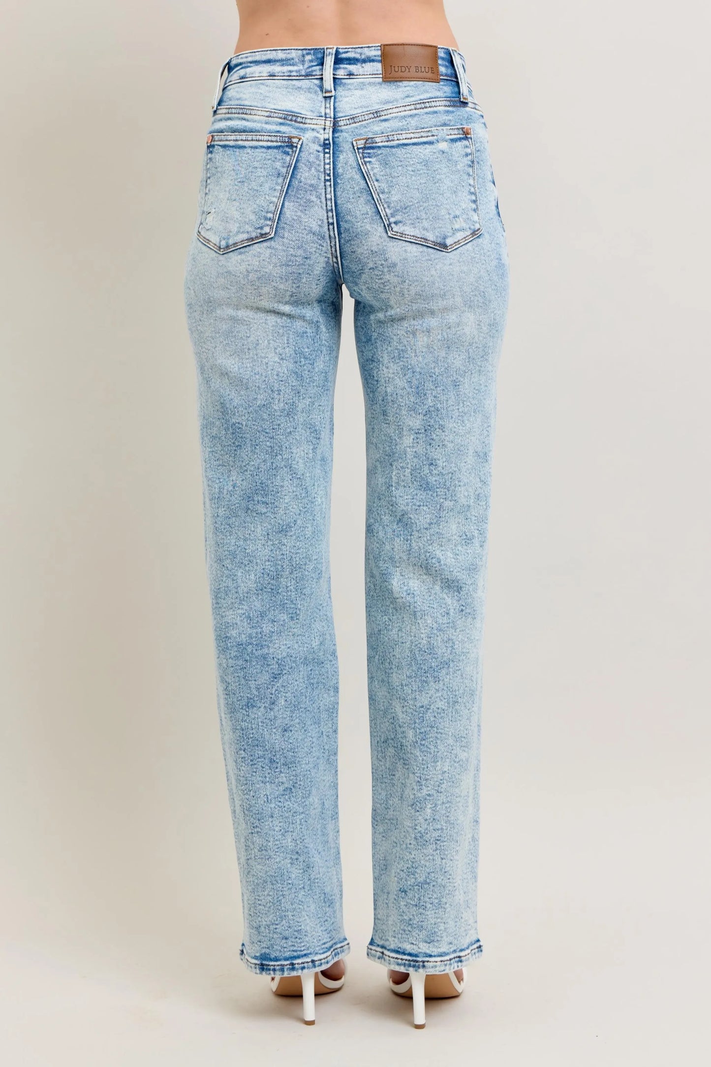 Judy Blue High Waist Mineral Wash Distressed 90's Straight Jeans - Tigbul's Variety Fashion Shop