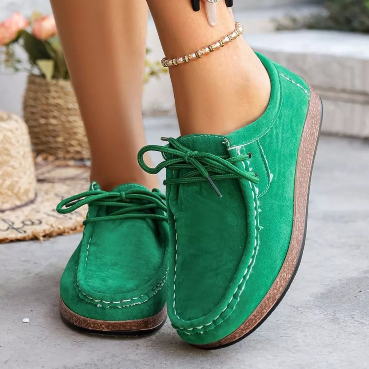 Round Toe Lace Up Slip-Ons - Tigbul's Variety Fashion Shop