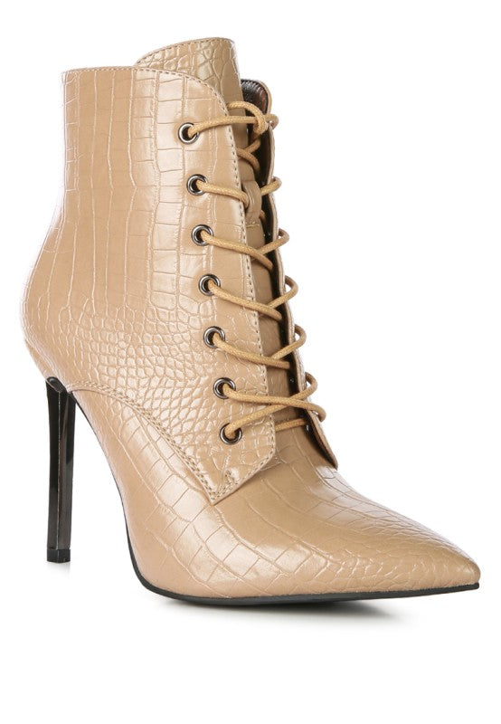 ESCALA CROC LACE-UP STILETTO BOOT - Tigbul's Variety Fashion Shop