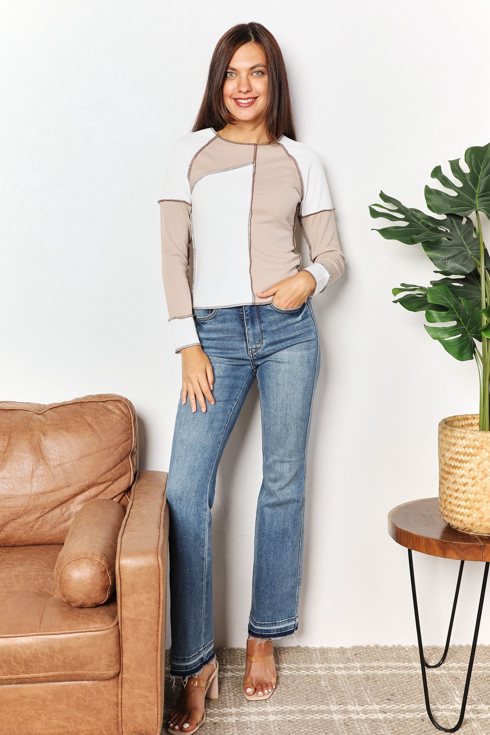 Color Block Exposed Seam Top - Tigbul's Variety Fashion Shop