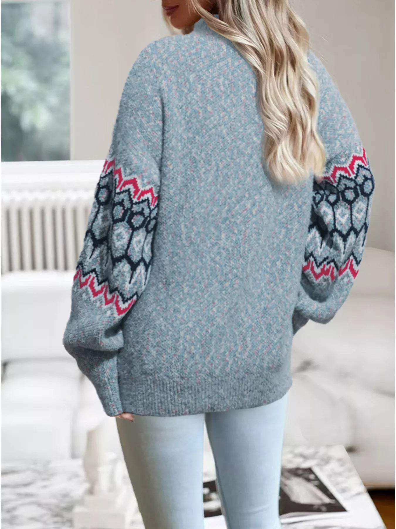 Geometric Pattern Long Sleeve Sweater - Tigbul's Variety Fashion Shop