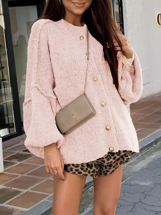 Oversized Knit Button-Down Batwing Sleeve Cardigan - Tigbul's Variety Fashion Shop