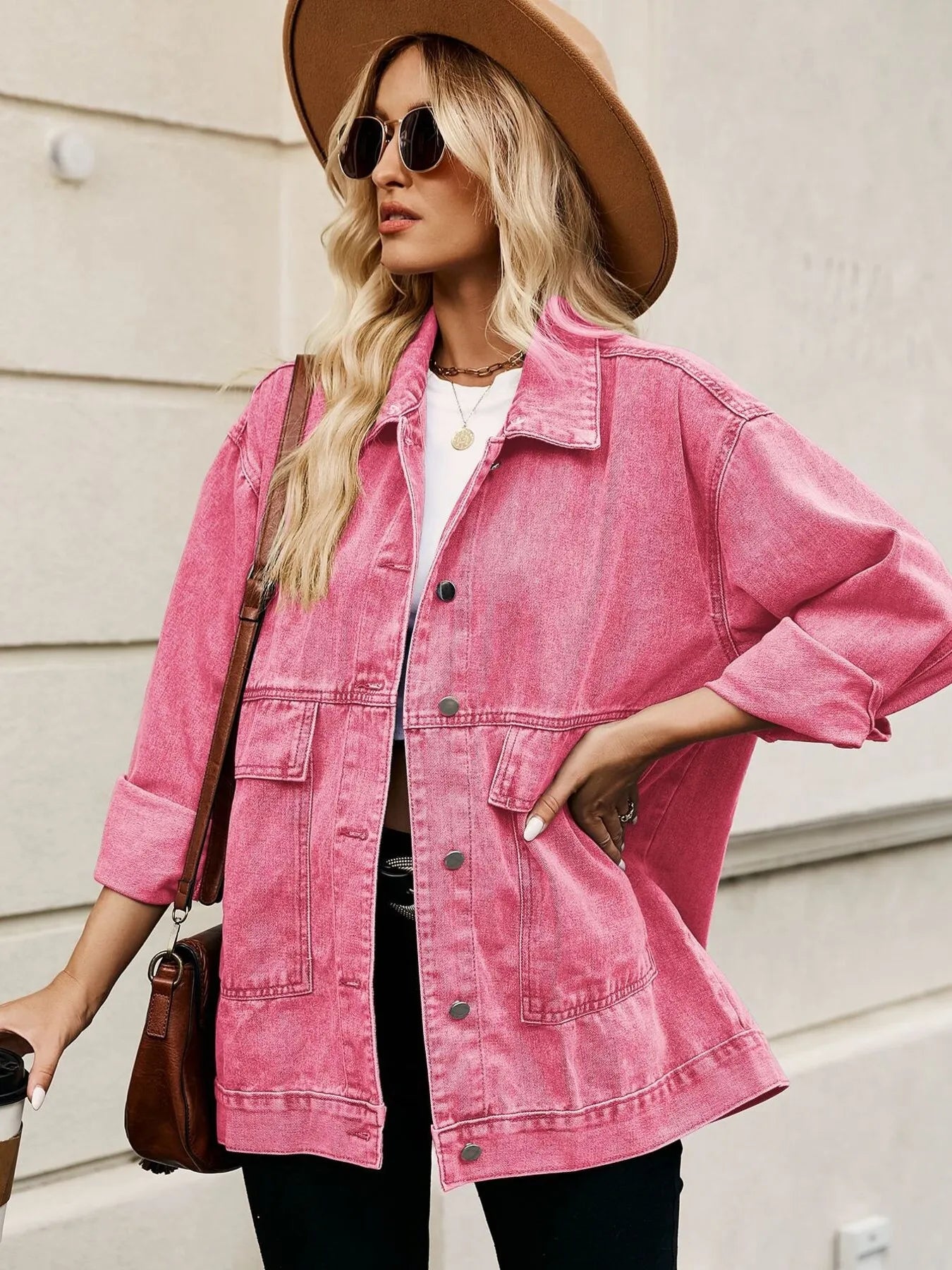 Oversized Button Up Denim Jacket with Hood - Tigbul's Variety Fashion Shop
