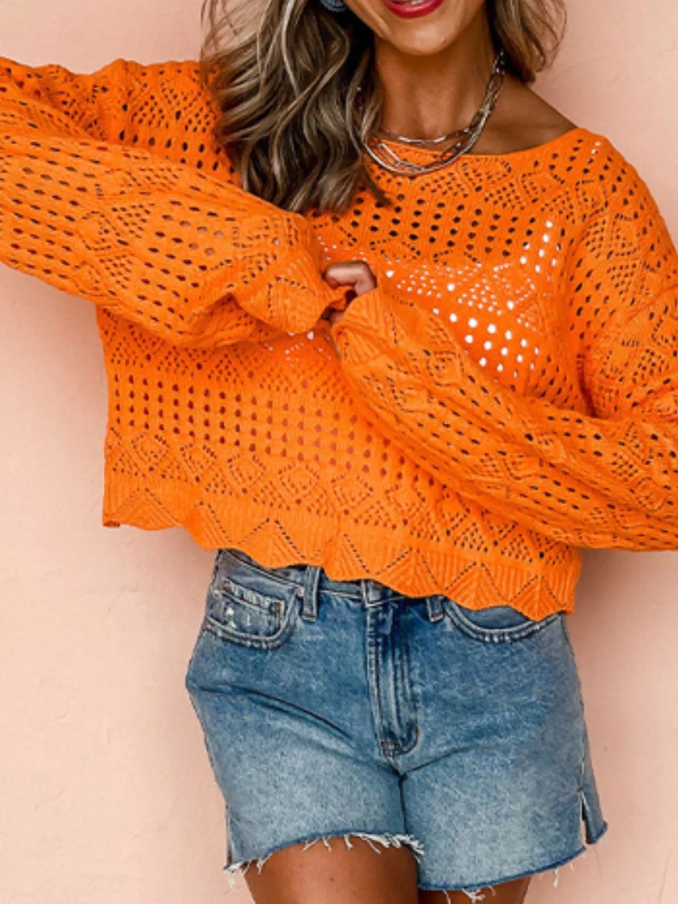 Crochet Boat Neck Knit Cover Up - Tigbul's Variety Fashion Shop