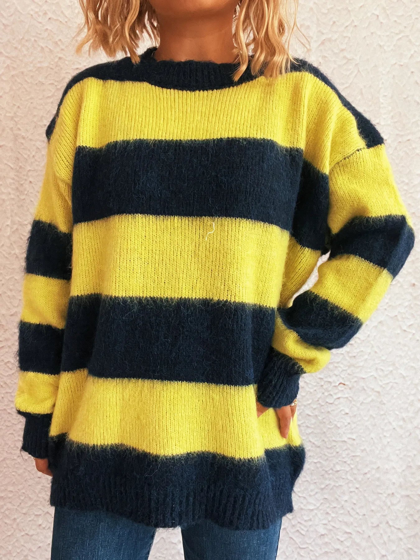 Striped Contrast Long Sleeve Sweater - Tigbul's Variety Fashion Shop