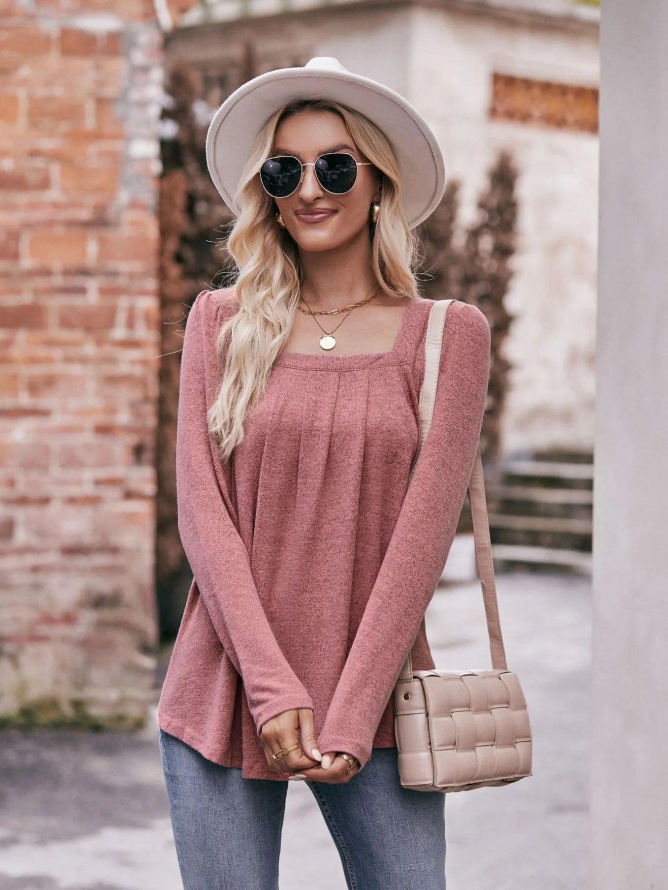 Square Neck Long Sleeve T-Shirt - Tigbul's Variety Fashion Shop