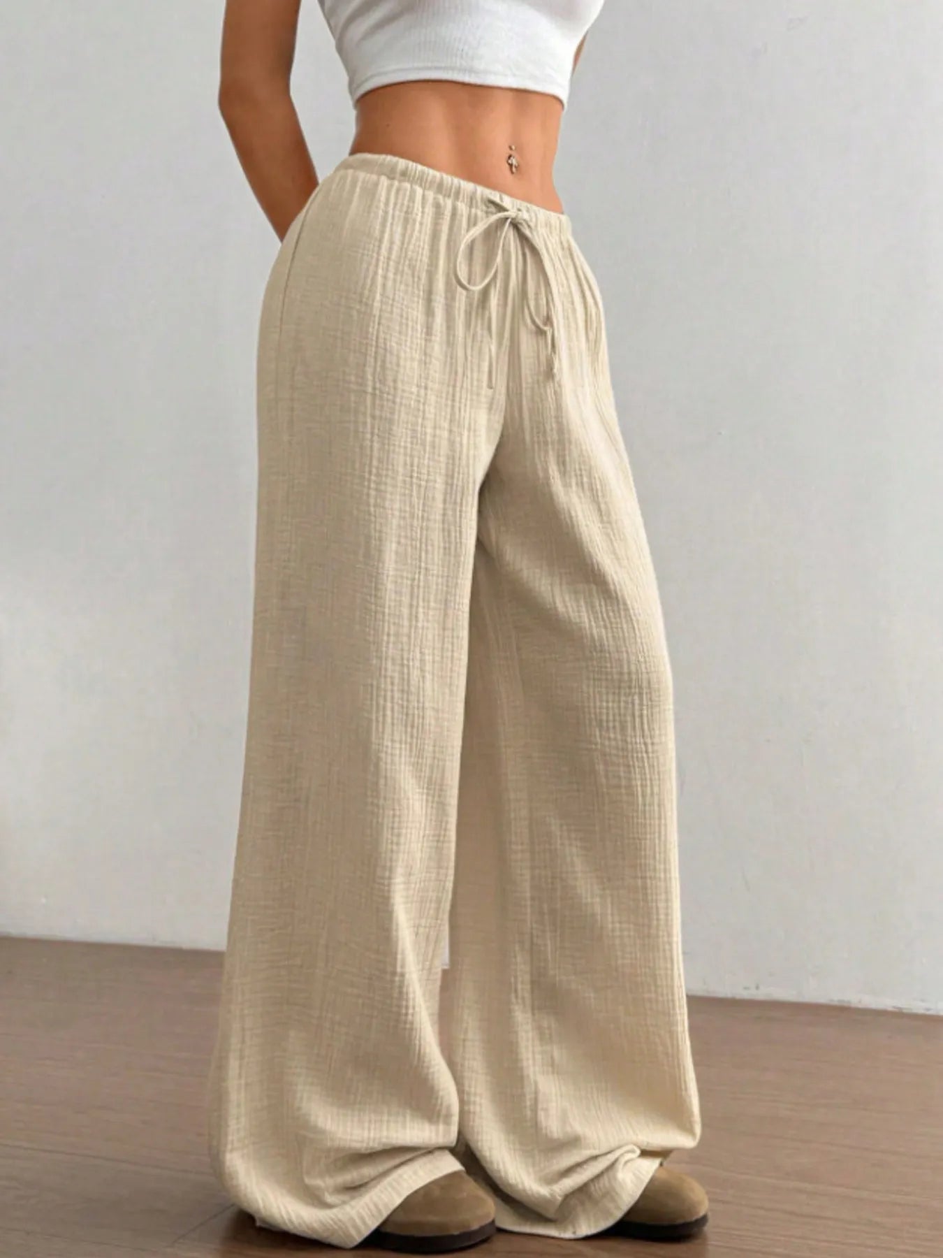 Wide Leg Drawstring Casual Pants - Tigbul's Variety Fashion Shop
