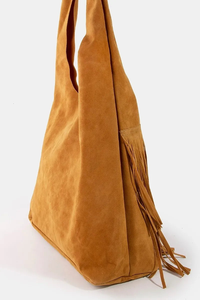 Fame Layered Fringe Detail Suede Hobo Bag - Tigbul's Variety Fashion Shop