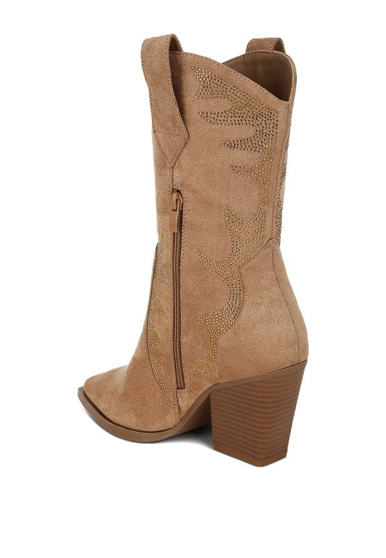 Rambler Rhinestones Embellished Calf Boots - Tigbul's Variety Fashion Shop