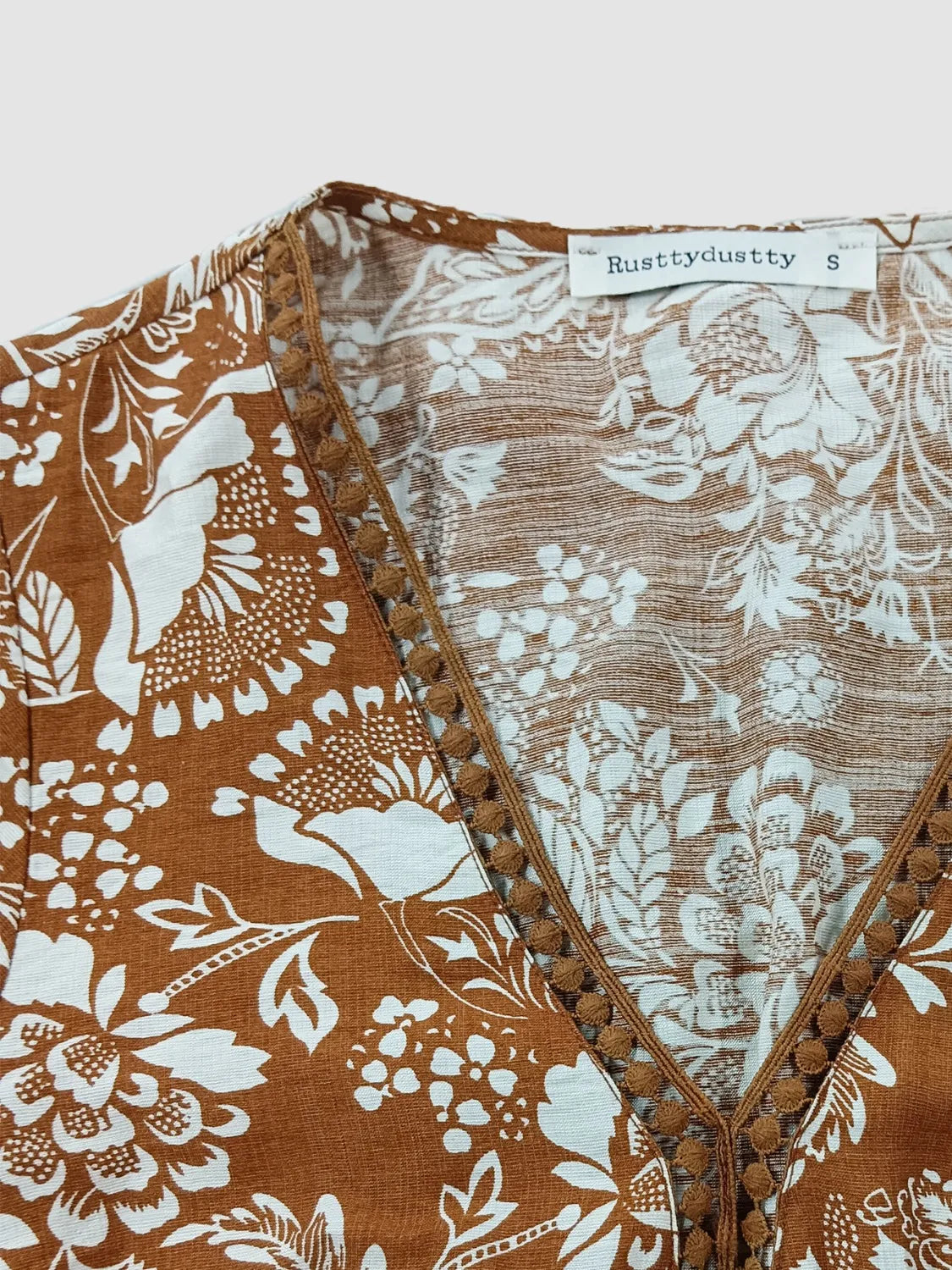 Brown Lace Detail Printed Short Sleeve Midi Dress - Tigbul's Variety Fashion Shop