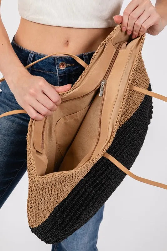 Straw Braided Beach Tote Bag - Tigbul's Variety Fashion Shop