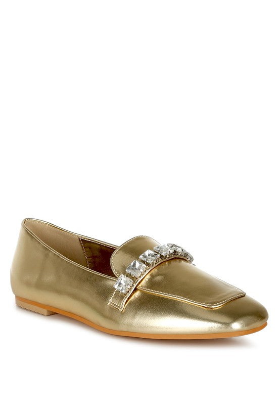Celosia Metallic Diamante Strap Loafers - Tigbul's Variety Fashion Shop