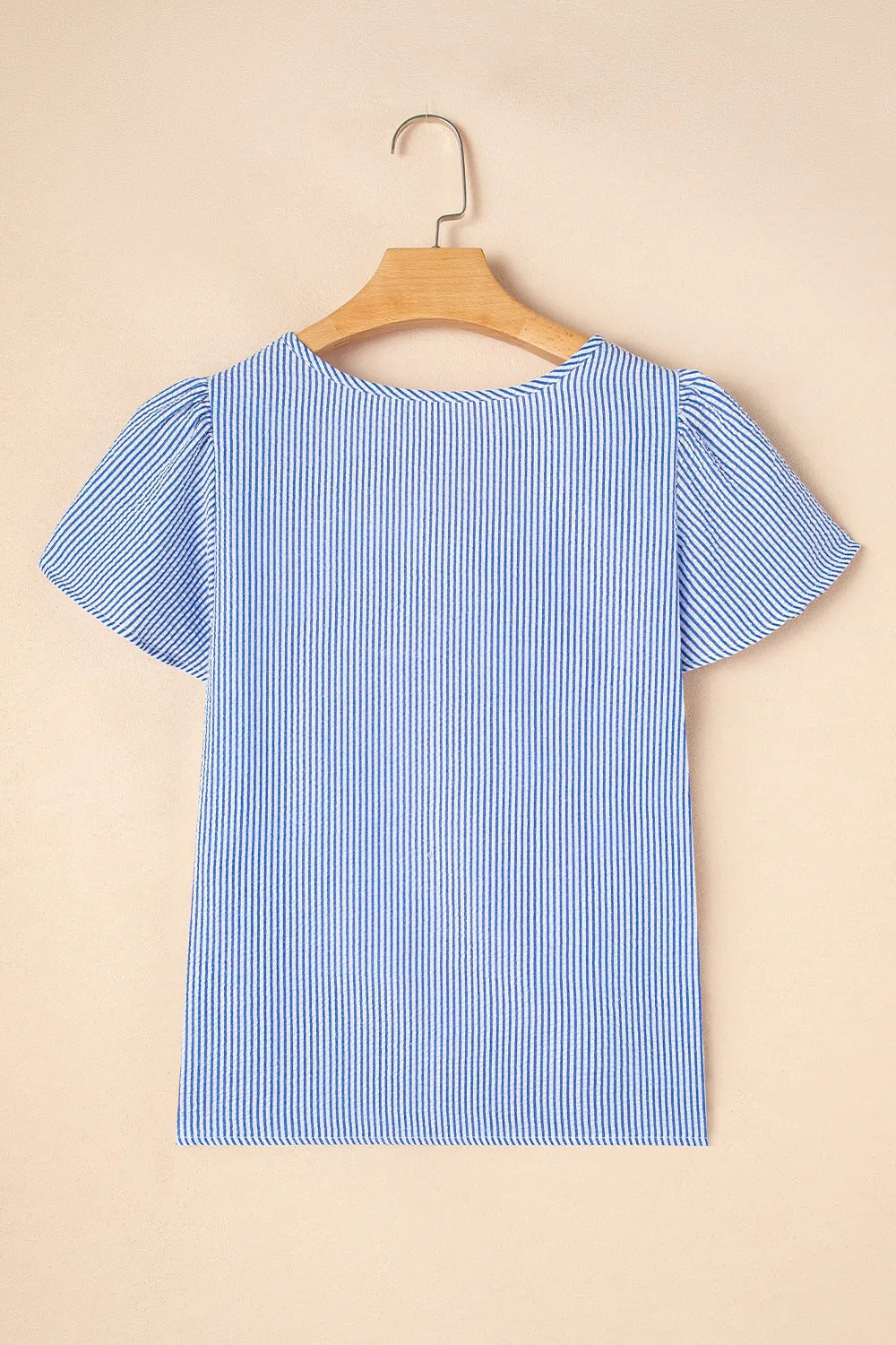 Stripe Textured Ruffle Short Sleeve Boho Detail Square Neck Blouse - Tigbul's Variety Fashion Shop