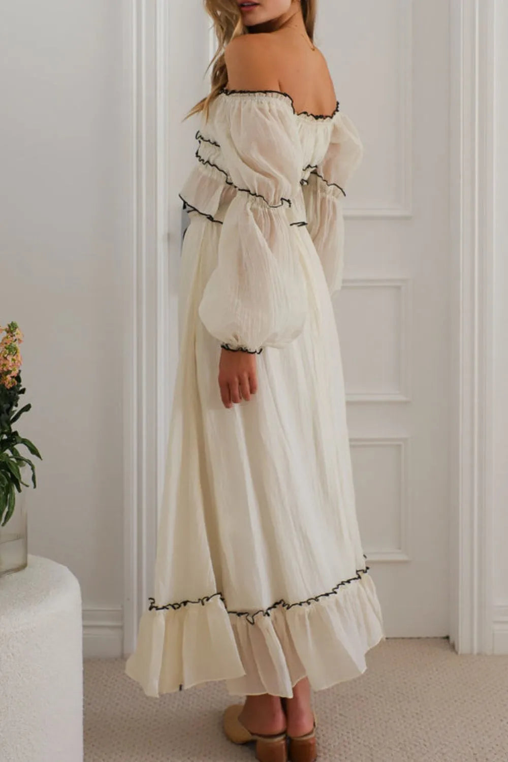 Off-Shoulder Cream Top and Skirt Set - Tigbul's Variety Fashion Shop