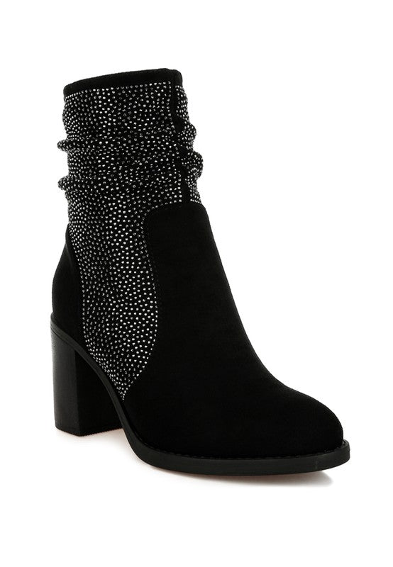 Chinar Rhinestone Studded Slouchy Ankle Boots - Tigbul's Variety Fashion Shop