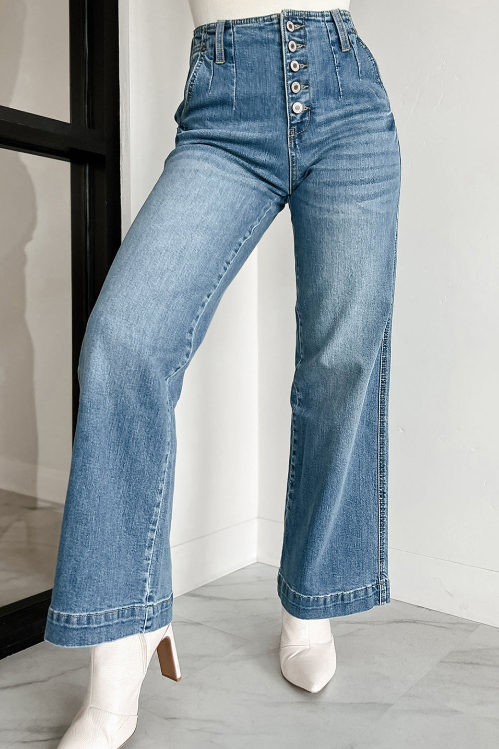 Button Fly High Waist Jeans - Tigbul's Variety Fashion Shop