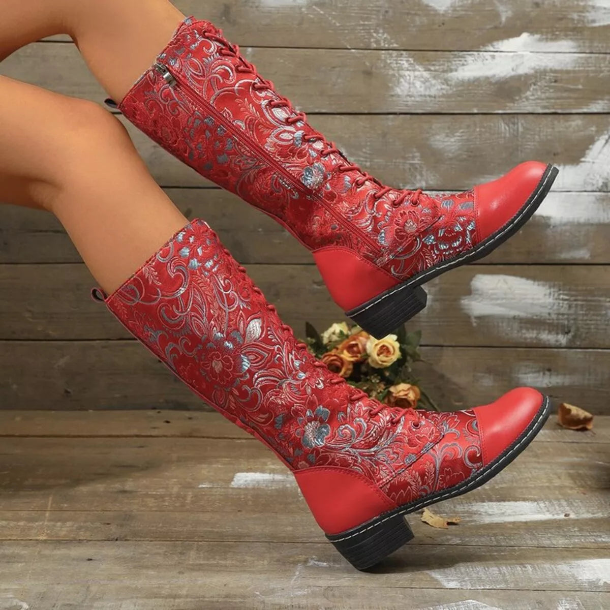 Lace Up Block Heels Boots - Tigbul's Variety Fashion Shop