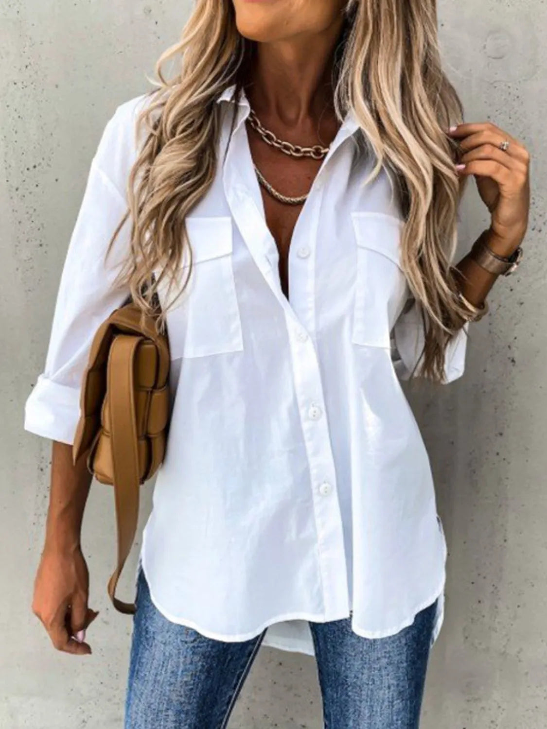 Button Up Roll-Tab Sleeve Shirt - Tigbul's Variety Fashion Shop
