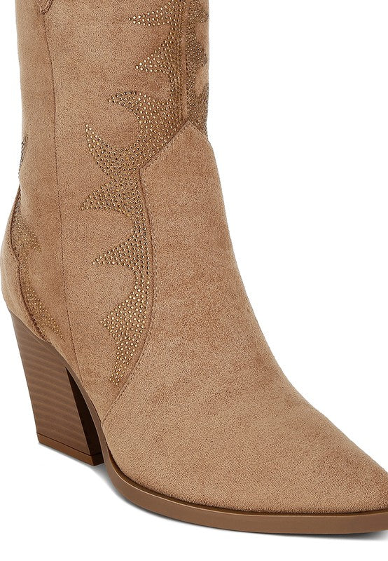 Rambler Rhinestones Embellished Calf Boots - Tigbul's Variety Fashion Shop