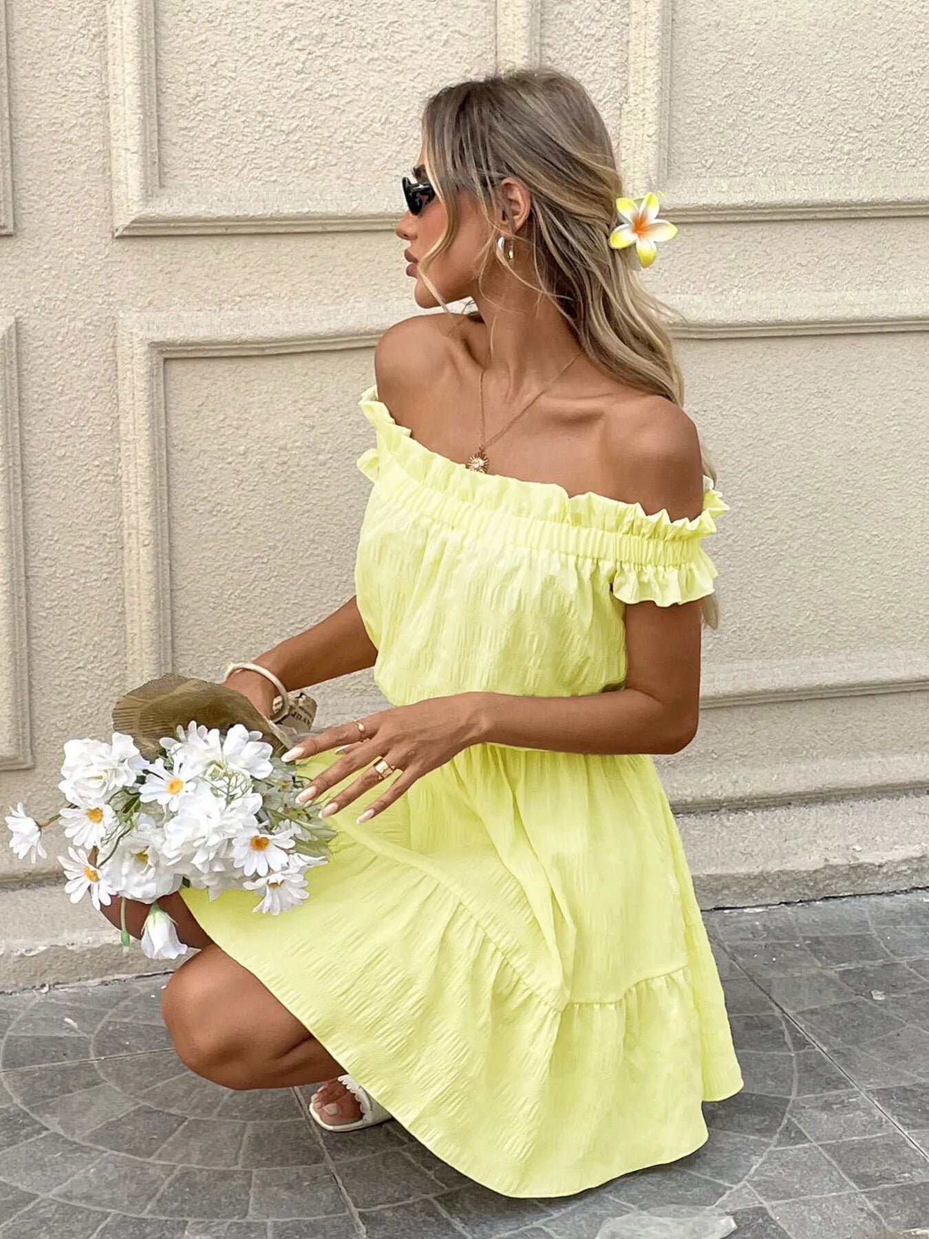 Off-Shoulder Ruffle Hem Summer Dress - Tigbul's Variety Fashion Shop