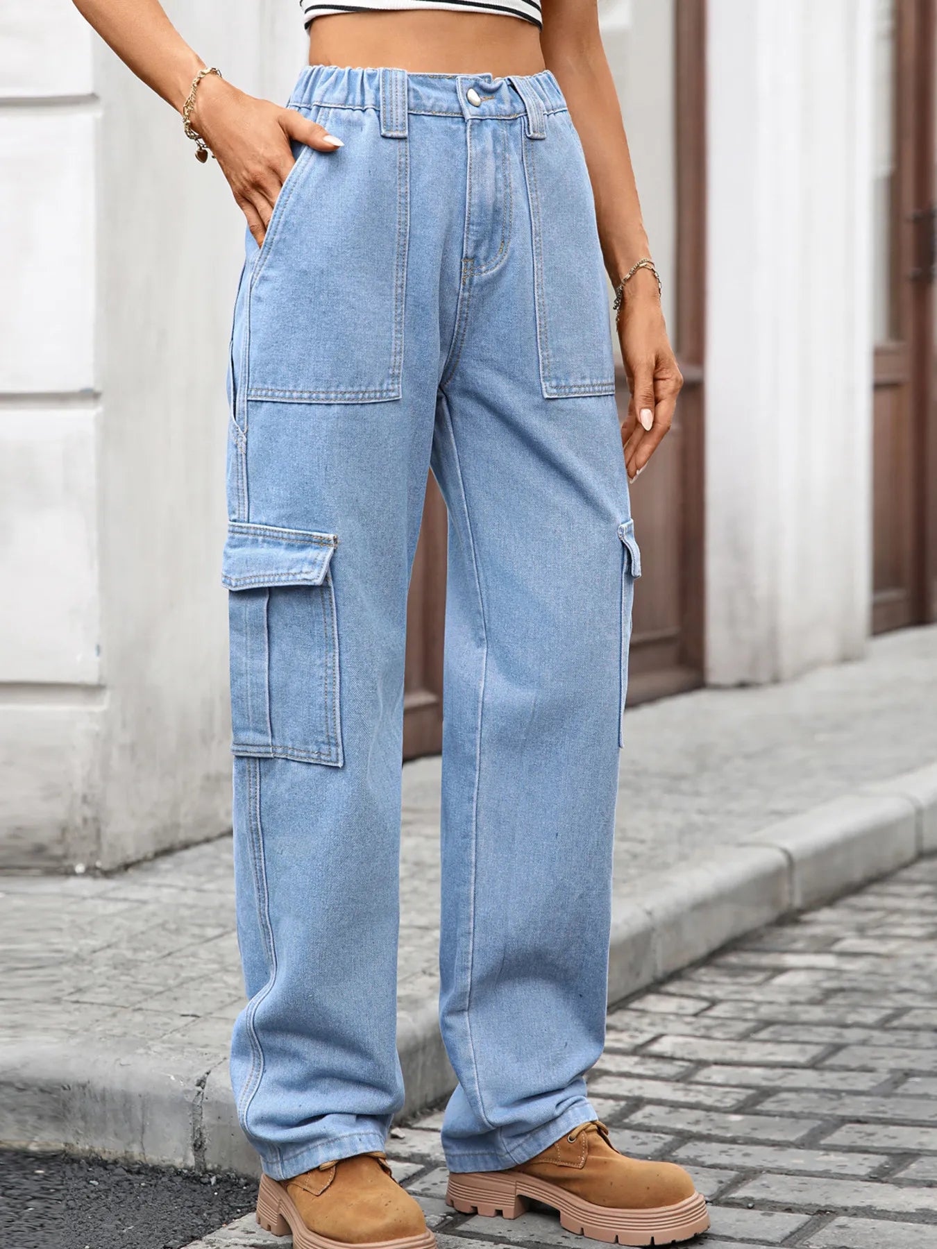High-Waisted Cargo Jeans - Tigbul's Variety Fashion Shop