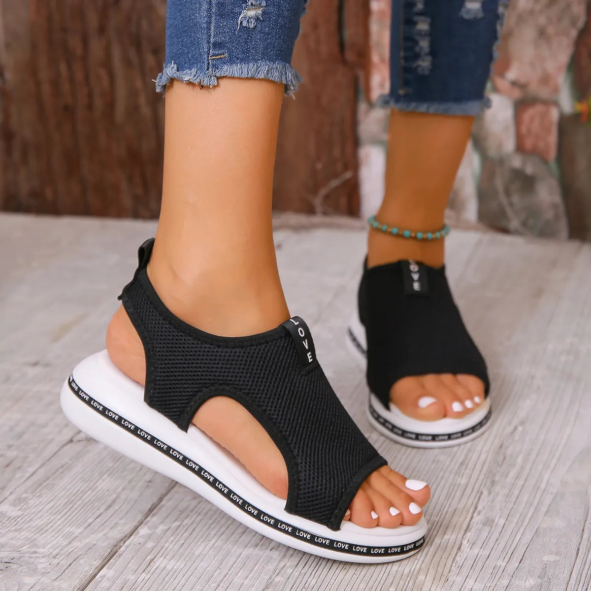 Mesh Open Toe Platform Sandals - Tigbul's Variety Fashion Shop