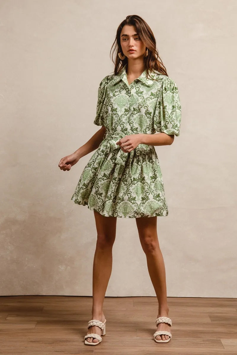 BiBi Tied Floral Short Sleeve Mini Shirt Dress - Tigbul's Variety Fashion Shop