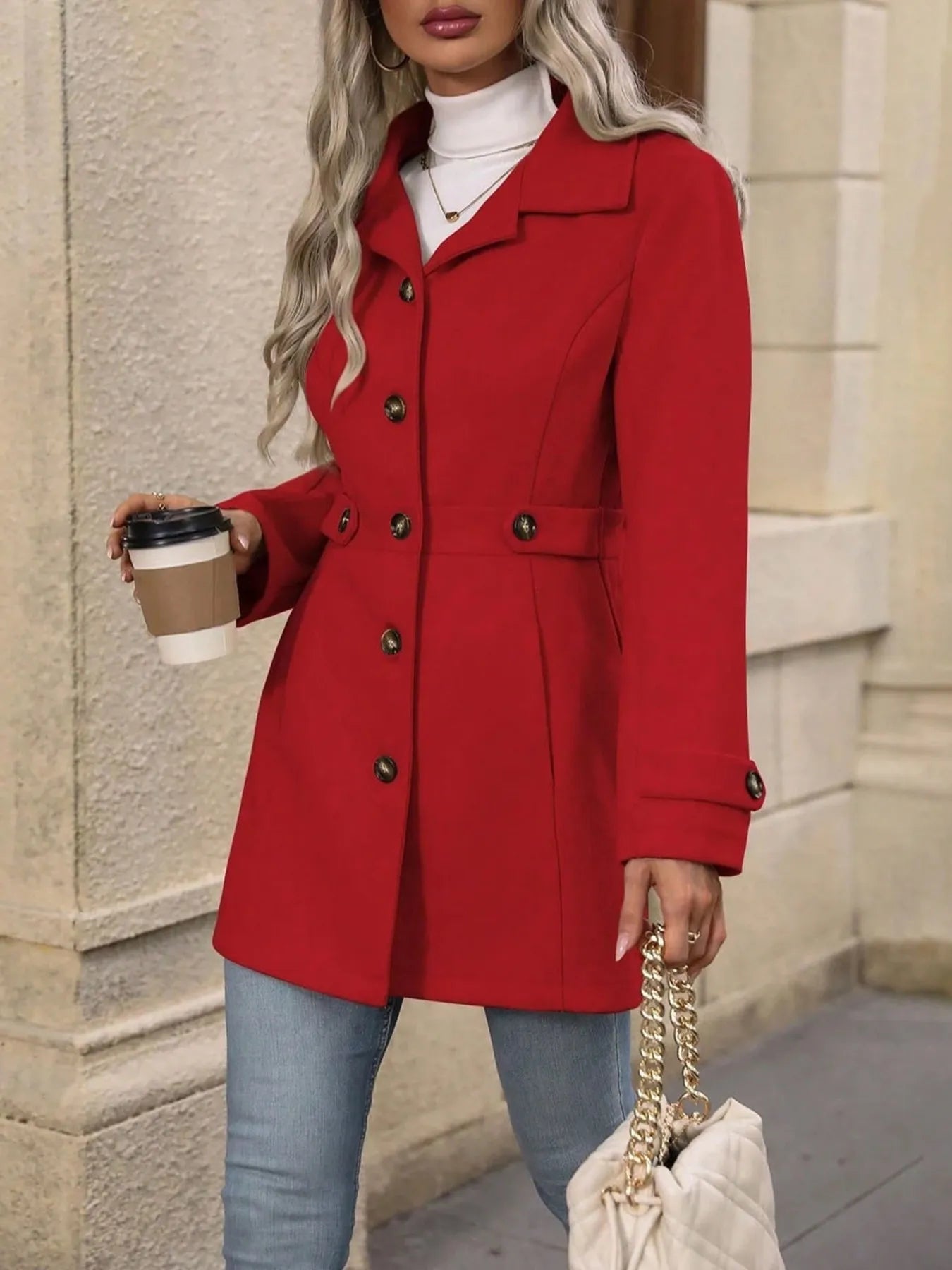 Button Up Long Sleeve Coat - Tigbul's Variety Fashion Shop