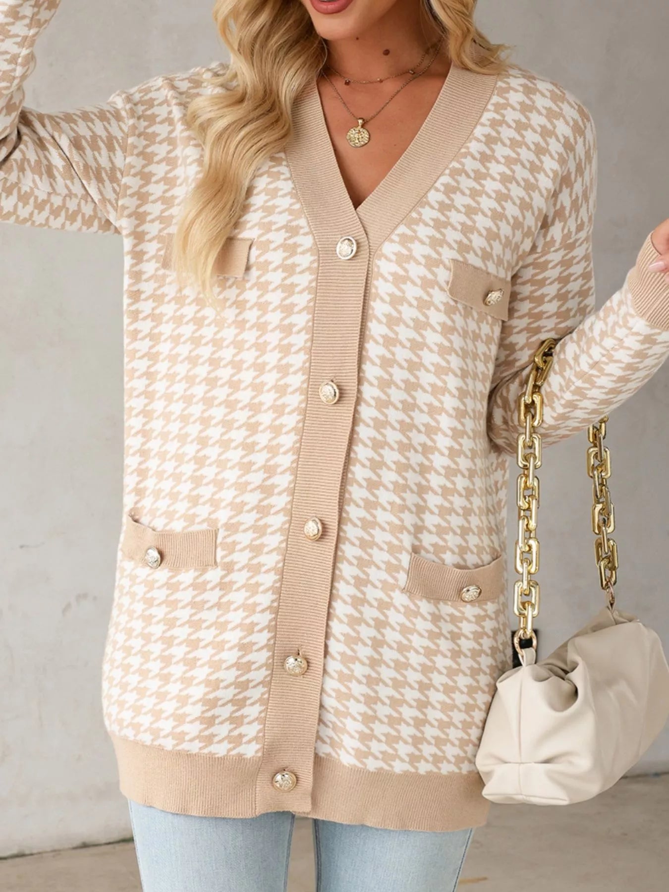 Contrast Edge Metal Button Slim Cardigan with Pockets - Tigbul's Variety Fashion Shop