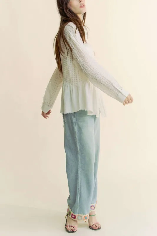 White Garment Washed Jacquard Button Front Shirt - Tigbul's Variety Fashion Shop