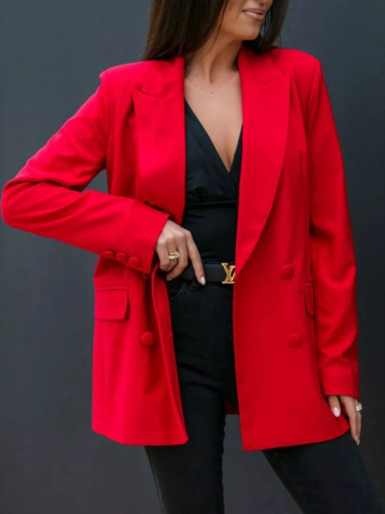 Lapel Collar Long Sleeve Blazer - Tigbul's Variety Fashion Shop