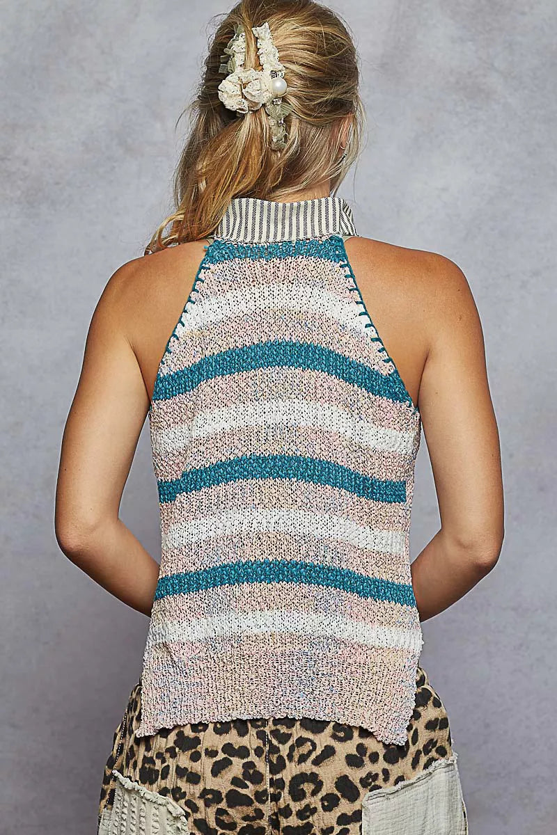 POL Striped Collar Sweater Vest with Star Patch - Tigbul's Variety Fashion Shop
