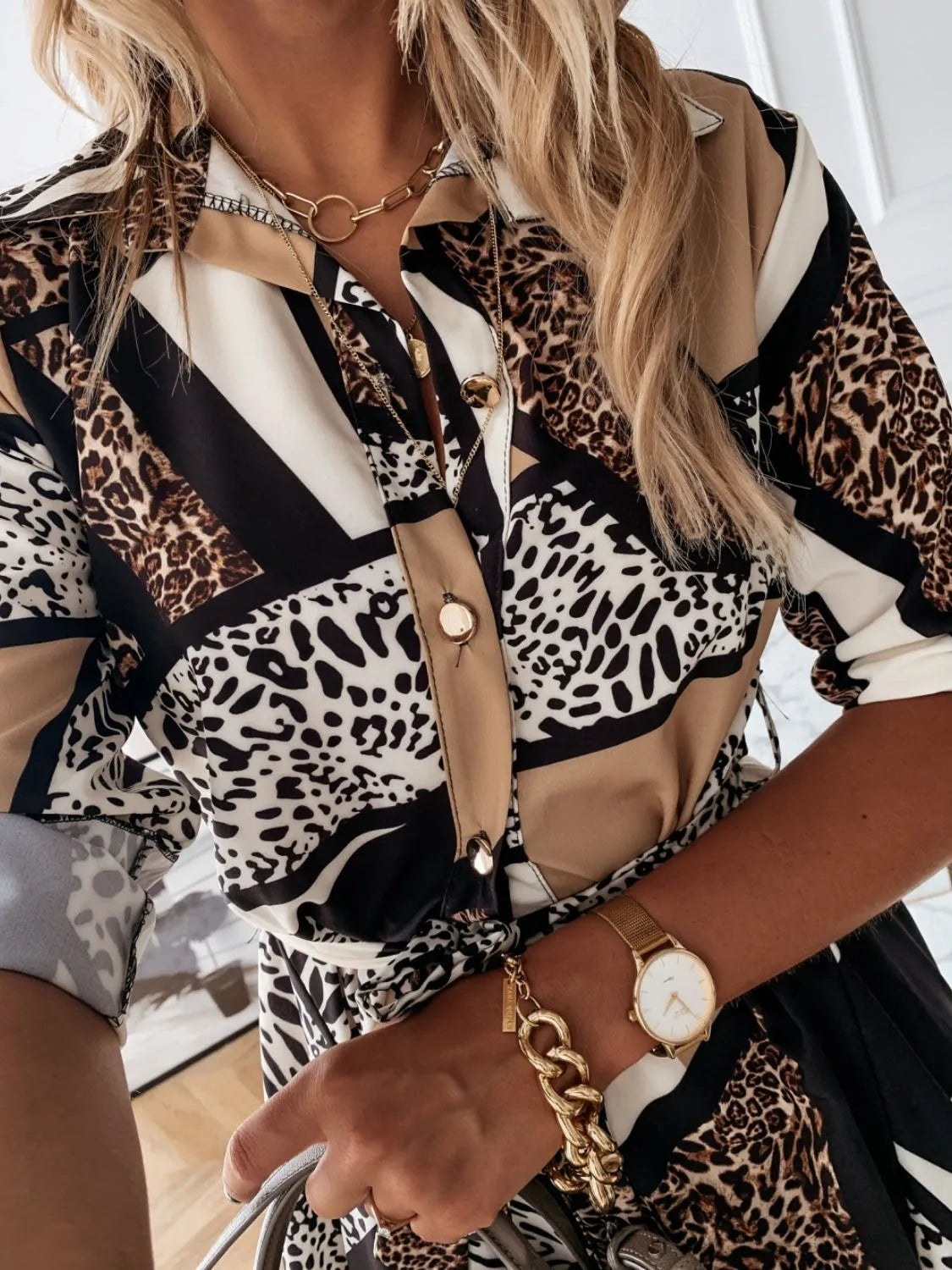 Printed Tie Waist Roll-Tab Sleeve Mini Dress - Tigbul's Variety Fashion Shop