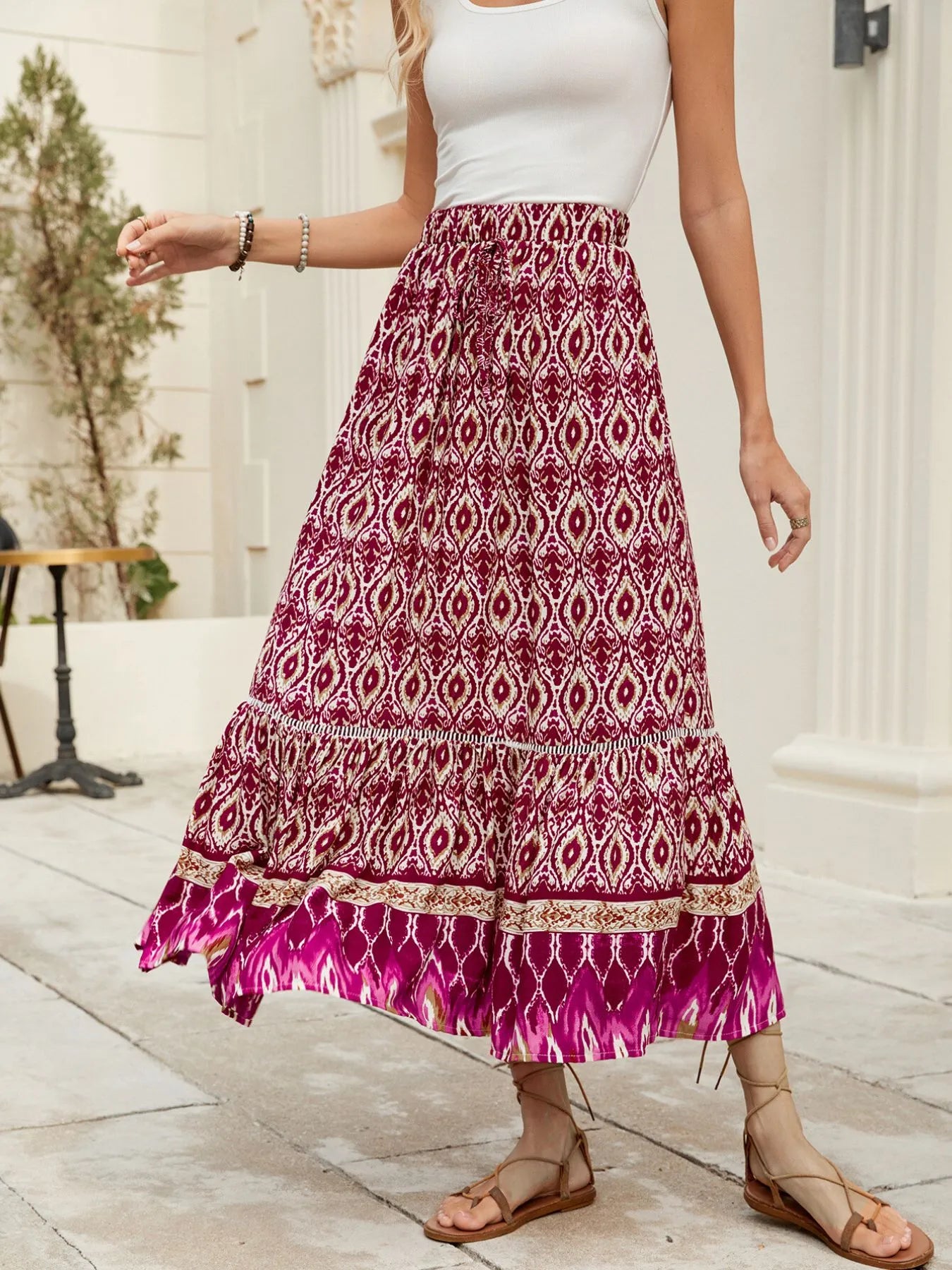 Bohemian Printed Ruched Maxi Skirt - Tigbul's Variety Fashion Shop