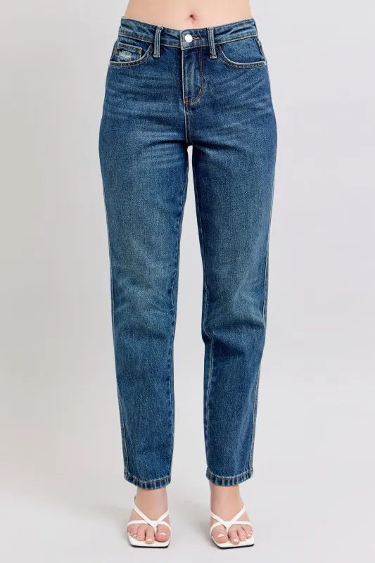 Judy Blue Full Size High Waisted Rigid Magic Non-destroy Straight Leg Jeans Plus Size - Tigbul's Variety Fashion Shop