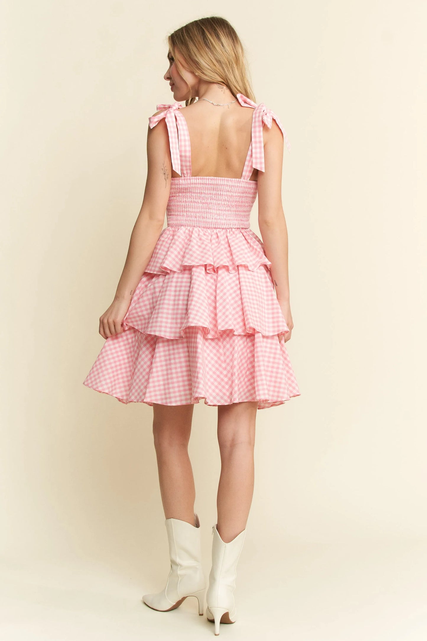 Gingham Tiered Mini Dress - Tigbul's Variety Fashion Shop