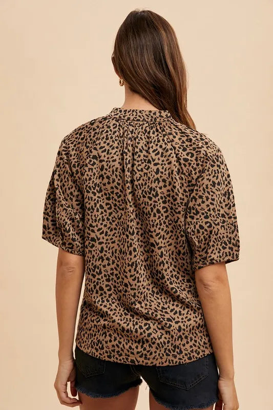 Animal Print Knit Volume Sleeve Blouse - Tigbul's Variety Fashion Shop