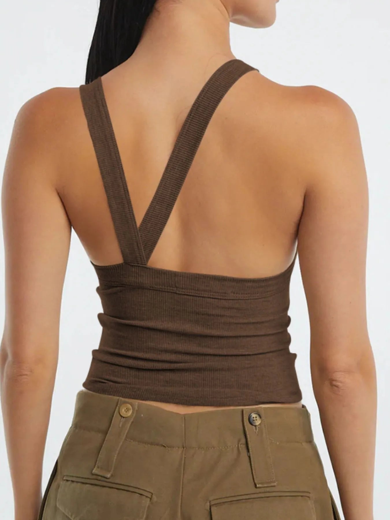 Asymmetrical Back Ribbed Crop Tank Top - Tigbul's Variety Fashion Shop