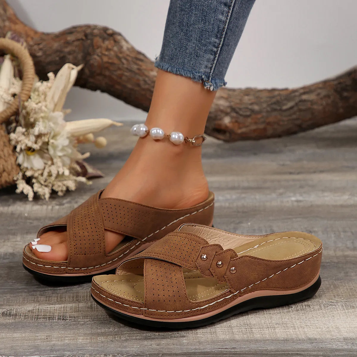 Crisscross Open Toe Wedge Sandals - Tigbul's Variety Fashion Shop