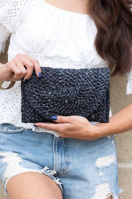 Fold Over Straw Clutch - Tigbul's Variety Fashion Shop